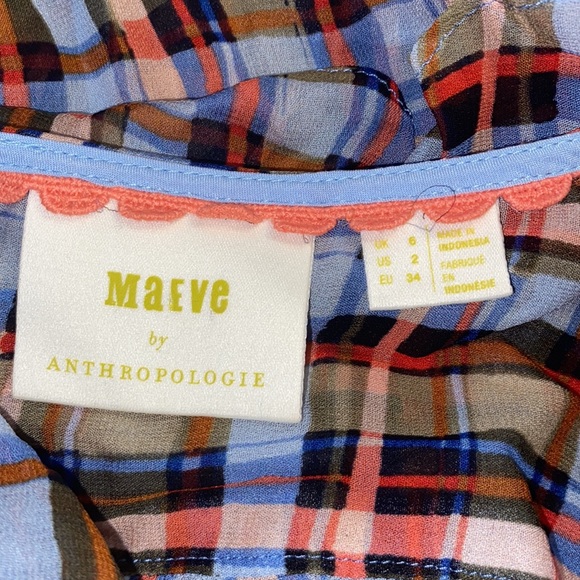 Anthro Maeve Plaid Ruffle Long Sleeve Blouse Top - Picture 6 of 15